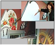 Wandmalerei. Making of ... Haus der 1000 Uhren Triberg Uhrendorf Schwarzwald. Fassade Wandgemälde Hauswand. Wandmalerei Evelina Iacubino