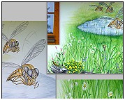 Wandmalerei. Making of ... Haus 'Muckenloch' Teichlandschaft. Fassade Wandgemälde Hauswand. Wandmalerei Evelina Iacubino
