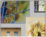 Wandmalerei. Making of ... Sonnenblumen Hausnummer. Fassade Wandgemälde Hauswand. Wandmalerei Evelina Iacubino